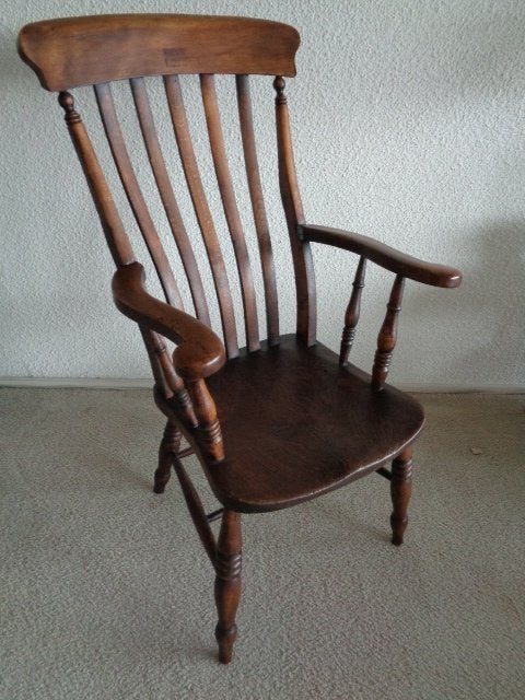 Vintage houten spijlen stoel / spijlenstoel met armleuning, Antiek en Kunst, Ophalen