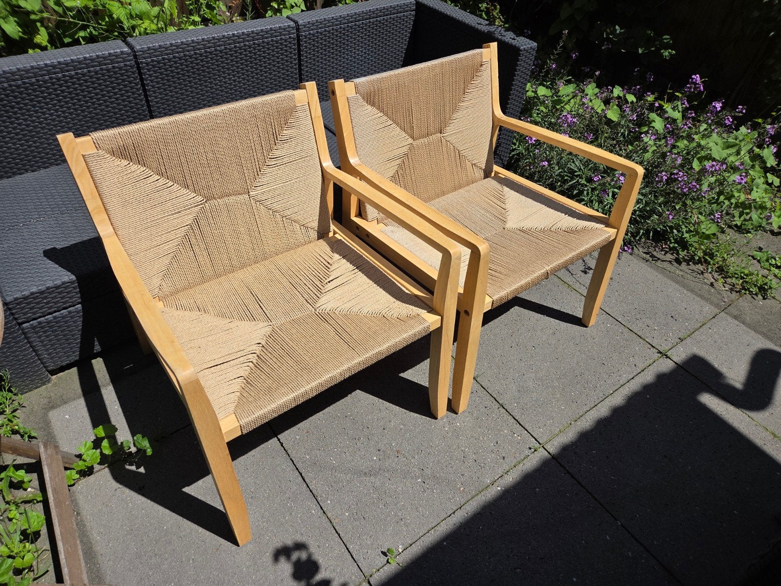 Prachtige set van 2 houten Japandi fauteuils Kwantum Trente, Ophalen, Hout