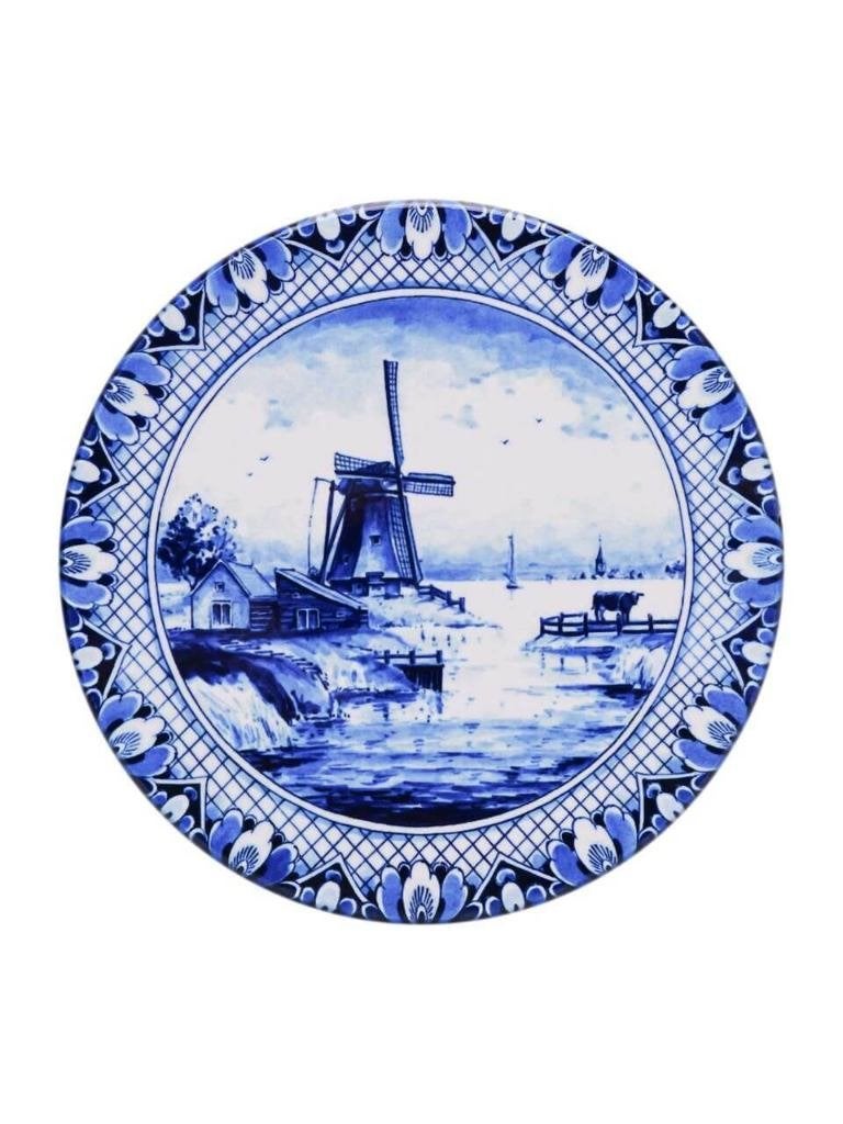 Heinen Delfts Blauw pannenonderzetter Molen 18 cm, Overige merken, Keramiek, Overige typen, Ophalen of Verzenden