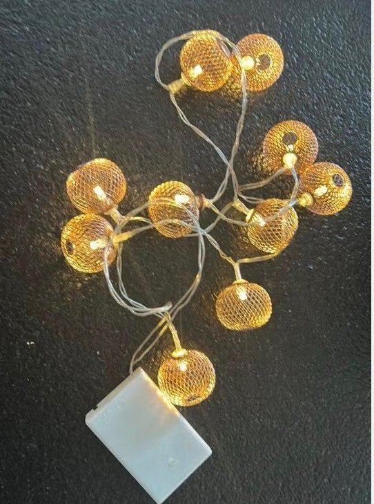 Decoratieve metalen led verlichtingssnoer met ballen koper, Ophalen of Verzenden, Zo goed als nieuw, Rond, Metaal