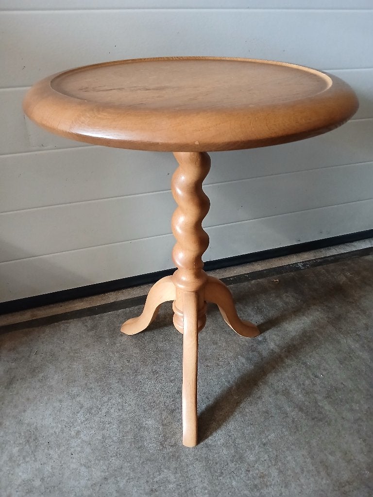 Massief eiken wijntafel/bijzettafel, Minder dan 55 cm, Gebruikt, Rond, Landelijk, klassiek, modern