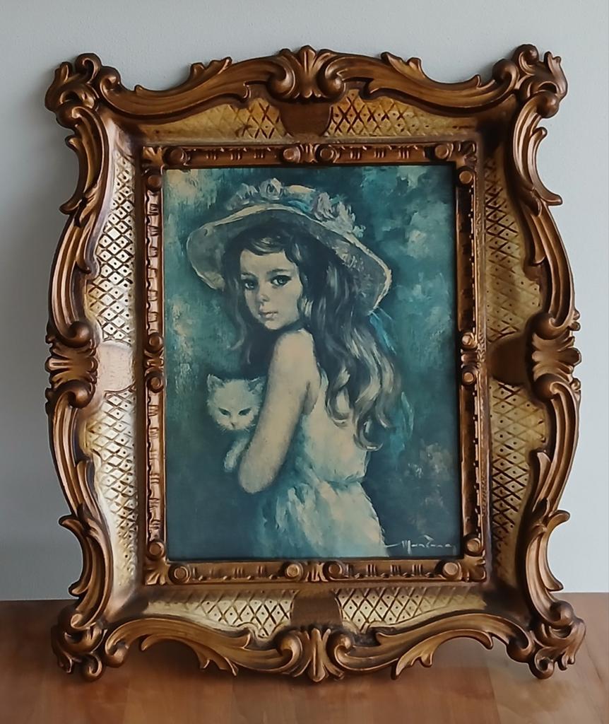 Oud schilderij-prent in bijzondere lijst, Antiek en Kunst, Kunst | Schilderijen | Klassiek, Ophalen of Verzenden