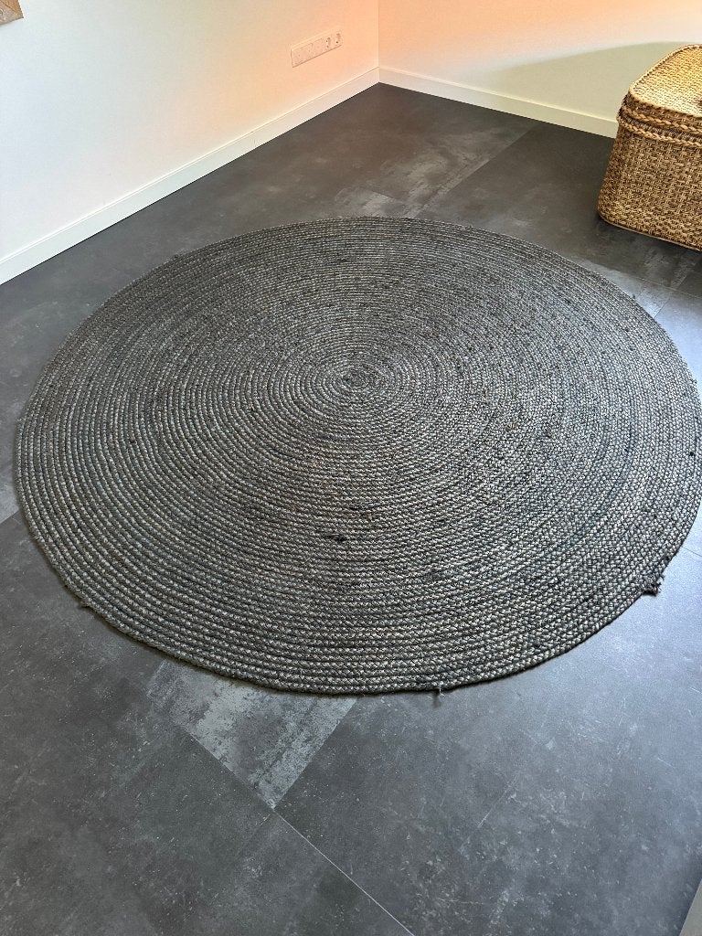 rond jute vloerkleed, zwart, diameter 195 cm, Ophalen, Gebruikt, Zwart, 150 tot 200 cm