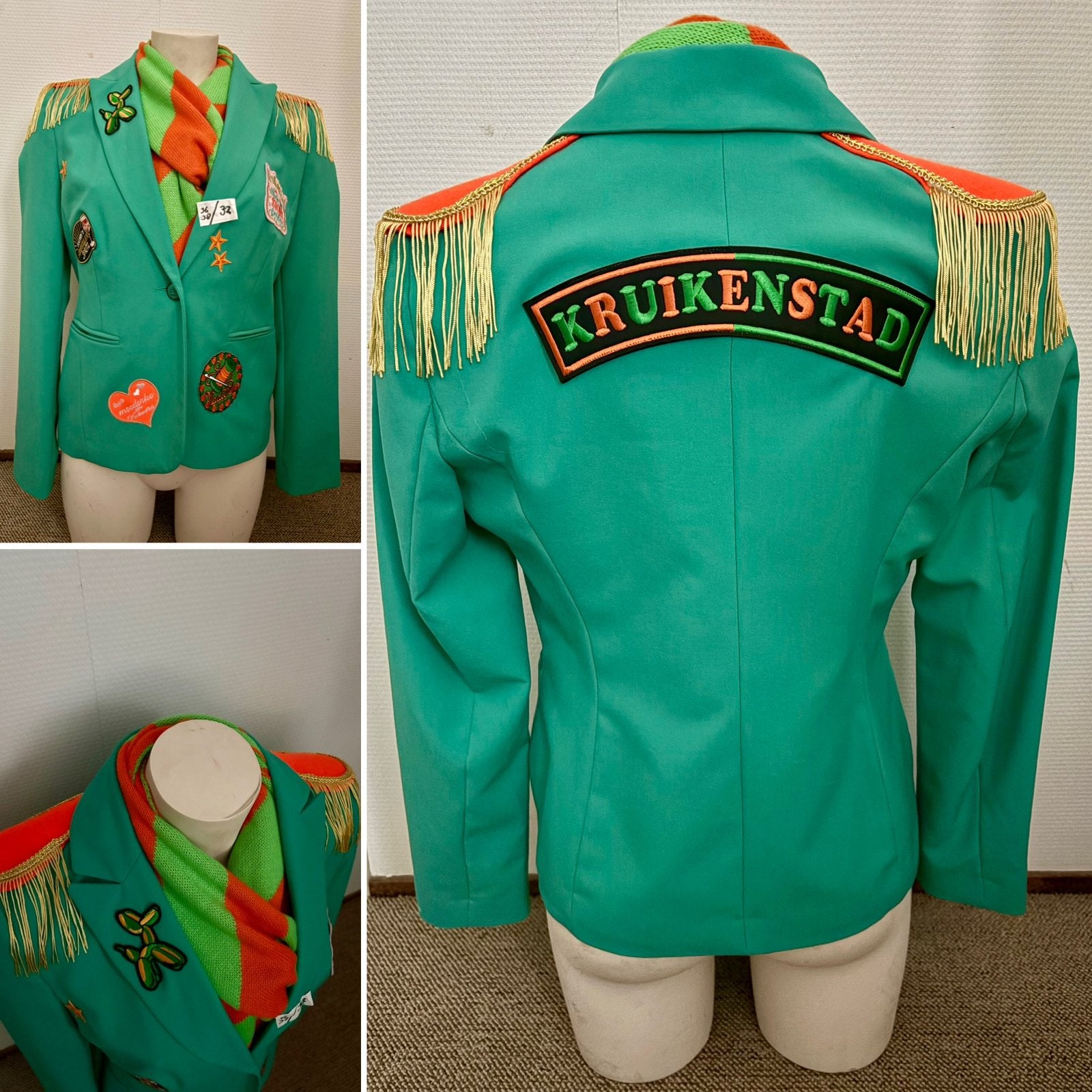(31) Kruikenstad Colbert/Jas maat 36/38 emblemen epauletten, Ophalen of Verzenden, Zo goed als nieuw, Maat 36 (S), Carnaval