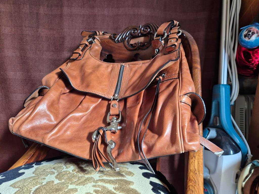 Stijlvolle bruine handtas met ritsdetails, Ophalen of Verzenden