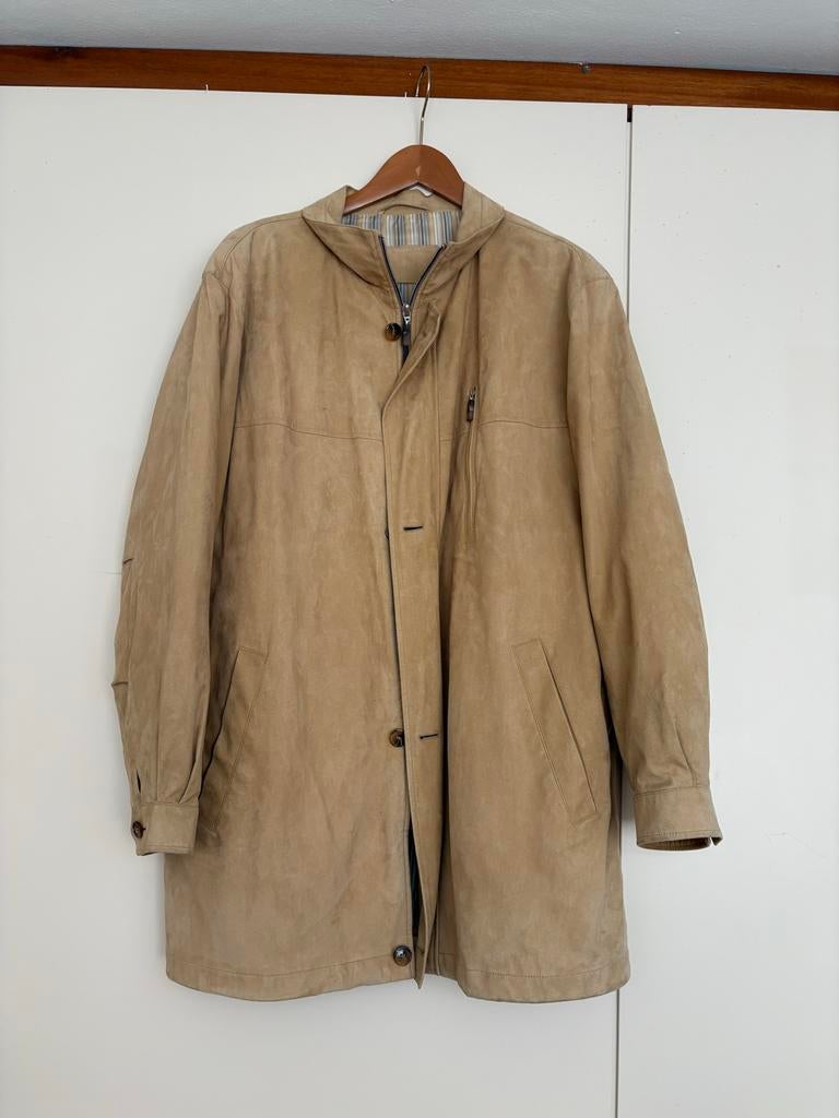 Mooie suède look jas van Meddens Bongardi - Maat 56, Ophalen of Verzenden, Zo goed als nieuw, Maat 56/58 (XL), Beige