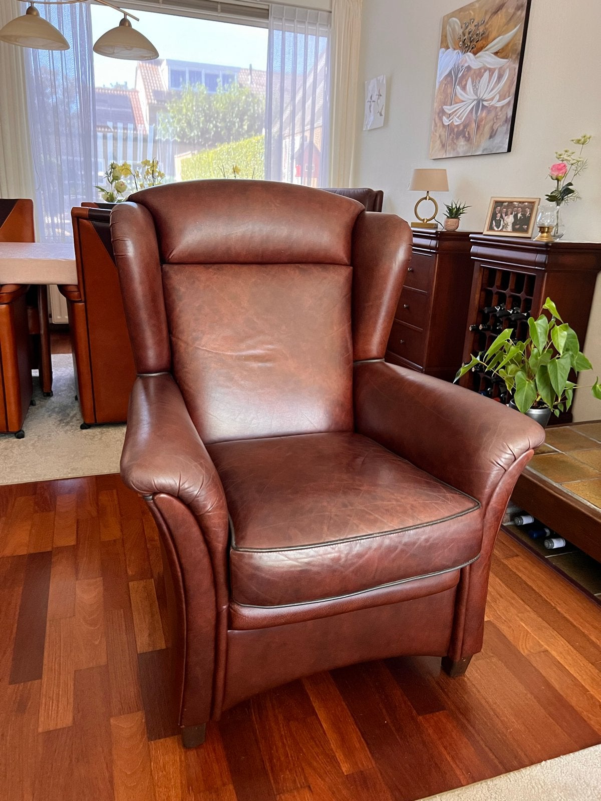 2x Leren fauteuil, bruin, Huis en Inrichting, Ophalen, Gebruikt, Twee, Bruin