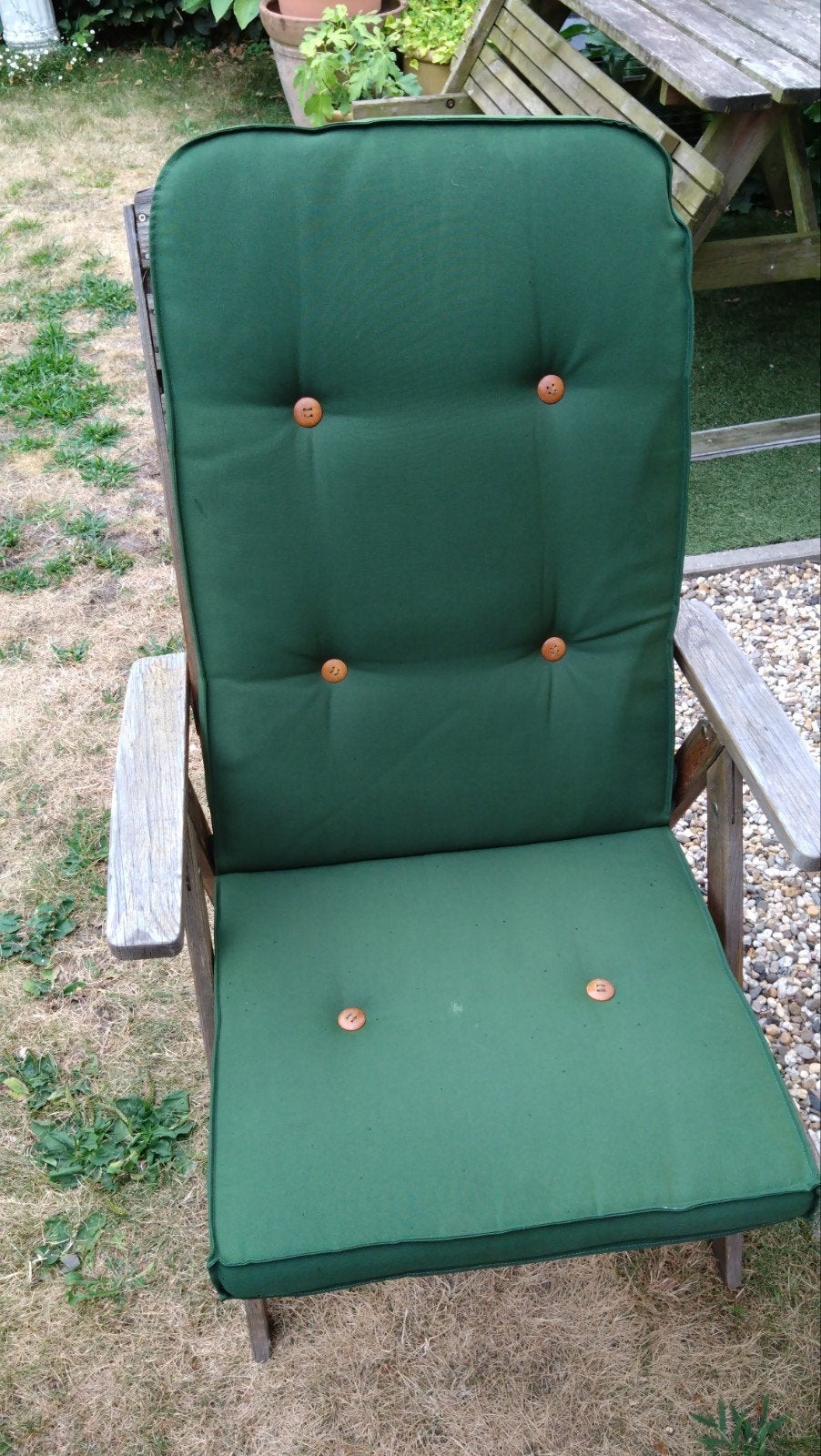 grenen tuinstoel met kussen (3x), Tuin en Terras, Tuinmeubel-accessoires, Ophalen, Gebruikt