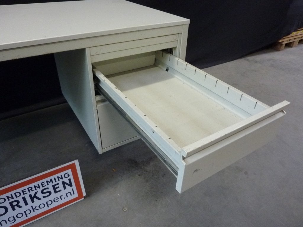 Zwaar vintage bureau / werkbank / werktafel + ladeblok, Huis en Inrichting, Ophalen, Gebruikt, 150 cm, Met lades