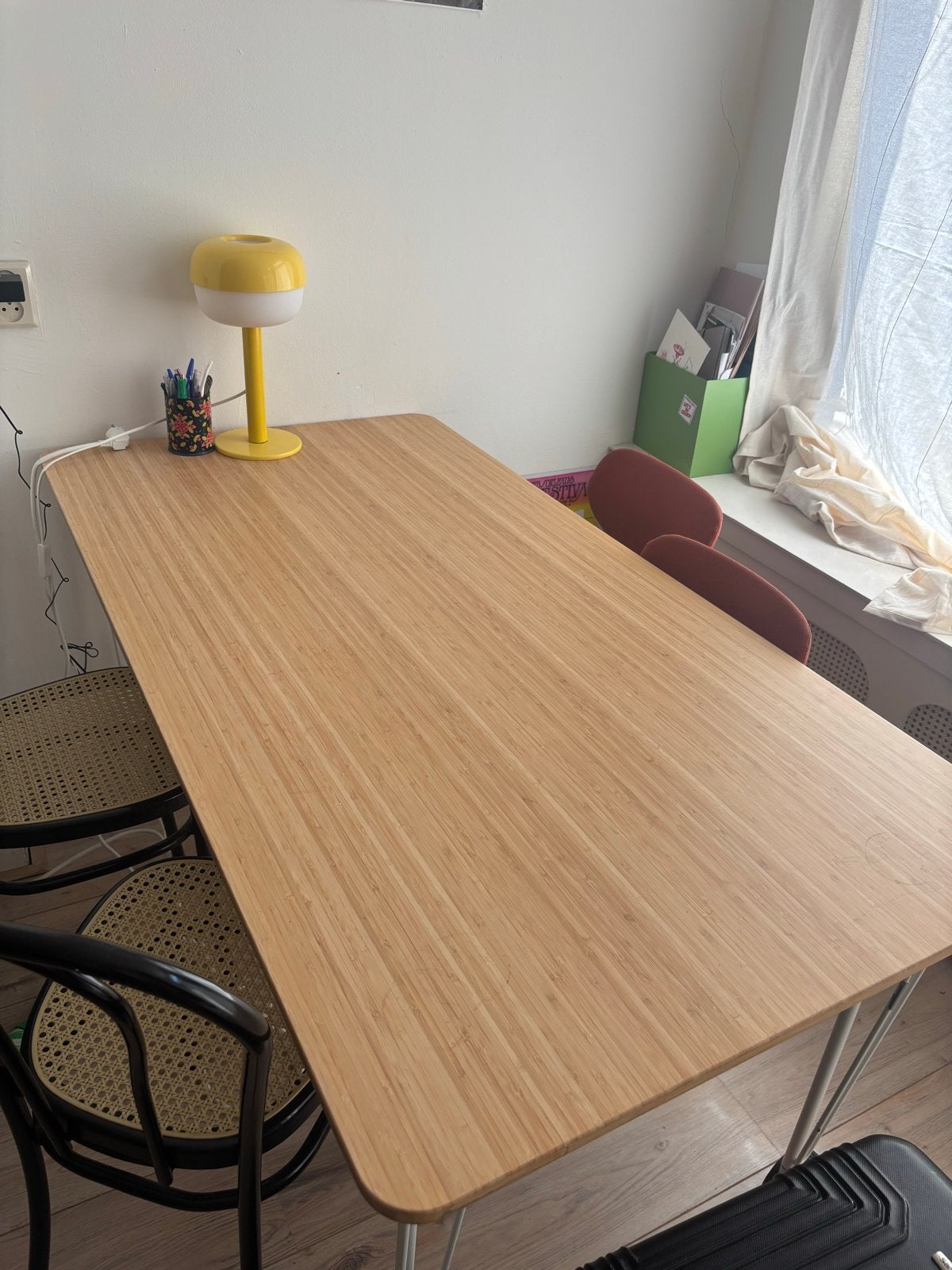 Elegante eettafel/bureau van bamboe, Huis en Inrichting, Ophalen, 100 tot 150 cm, 50 tot 100 cm, Zo goed als nieuw