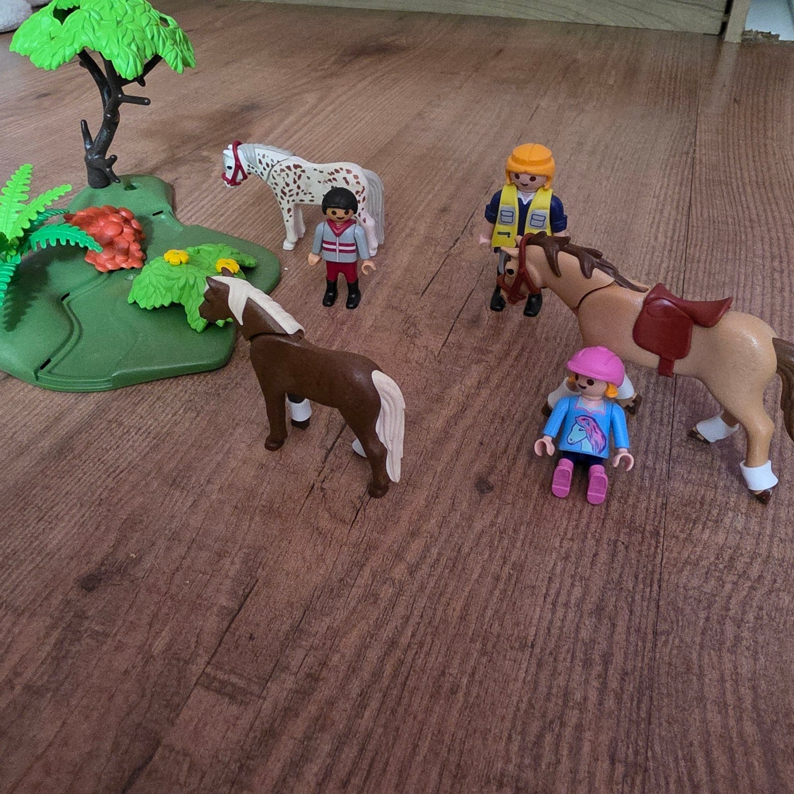 Playmobil poppetjes, paardjes en grasstukje, Ophalen of Verzenden, Gebruikt