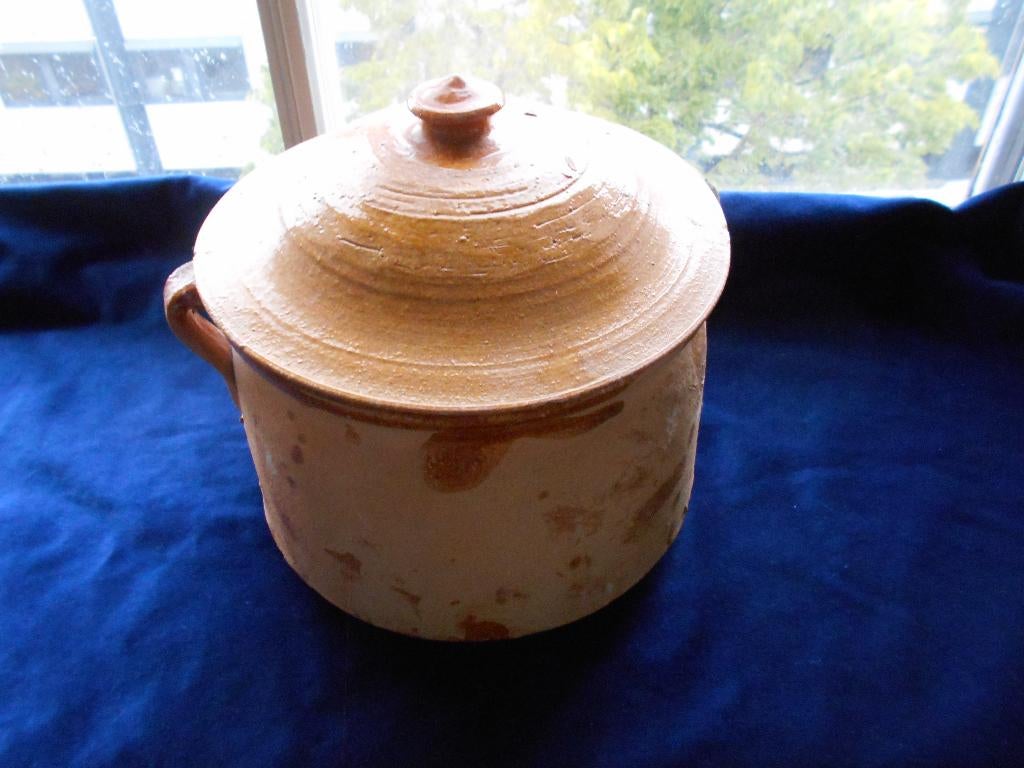 Antieke terracotta voorraadpot met deksel,bieden v.a. 30,00., Antiek en Kunst, Antiek | Keramiek en Aardewerk, Ophalen of Verzenden