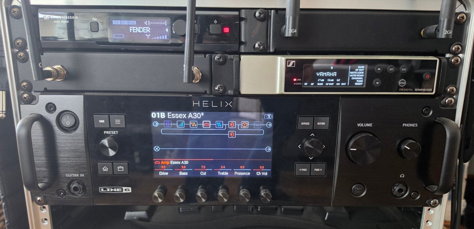 Line 6 Helix Rack, Floorboard, 2 x Sennheiser, Ophalen of Verzenden, Gebruikt, Multi-effect