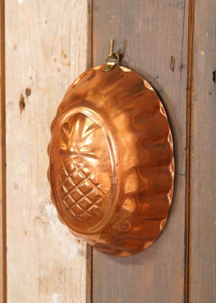 Oude brocante roodkoperen puddingvorm met ananasmotief, Ophalen of Verzenden