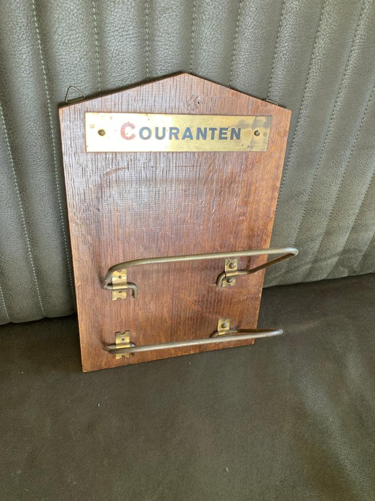 Vintage Houten Krantenhouder met Messing Details, Ophalen of Verzenden, Gebruikt