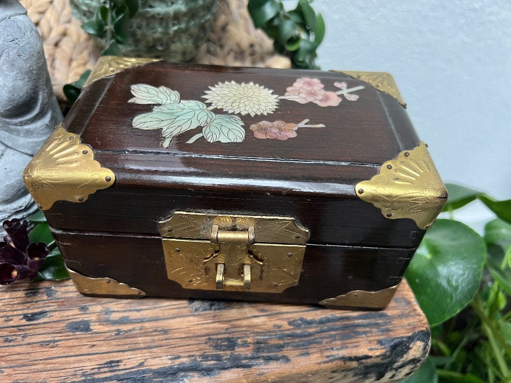 Chinees sieradenkist sieraden juwelen kist doos parelmoer, Hout, Bruin, Doos, Ophalen of Verzenden