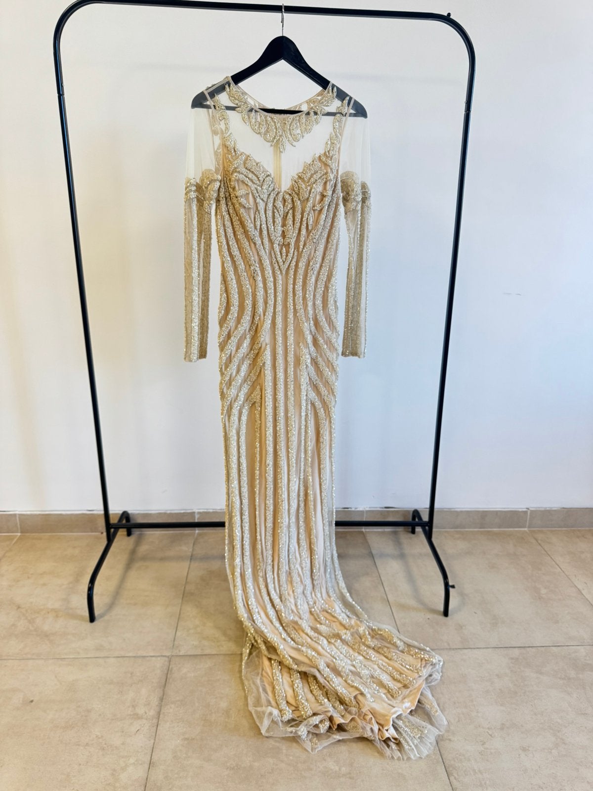 Luxe nude/champagne galajurk met kralen en steentjes NIEUW, Maat 38/40 (M), Beige, Nieuw, Ophalen of Verzenden