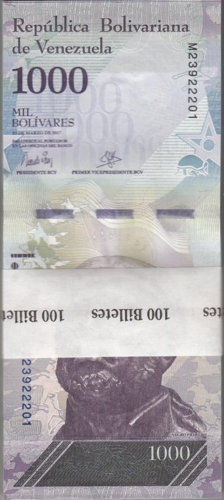 Venezuela Bankbiljet 1000 Bolivares 2017 UNC bundel van 100, Ophalen of Verzenden, Zuid-Amerika, Los biljet