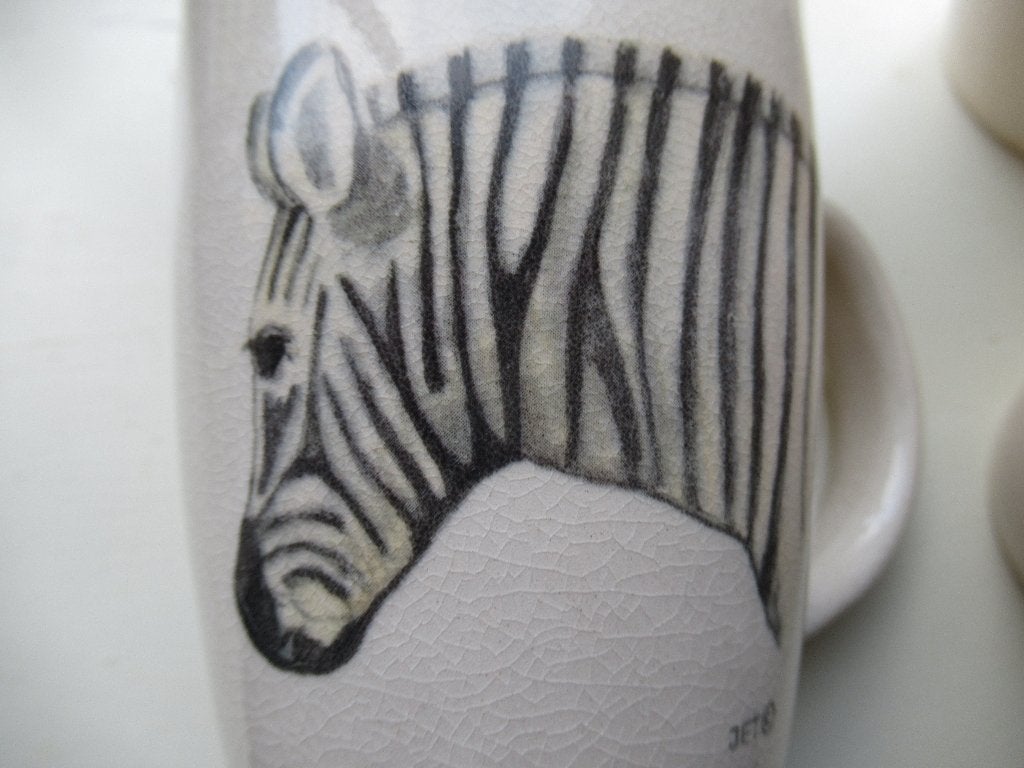 4 stuks Jet mokken met zebra-illustratie, Ophalen of Verzenden, Zo goed als nieuw, Overige stijlen, Kop(pen) en/of Schotel(s)
