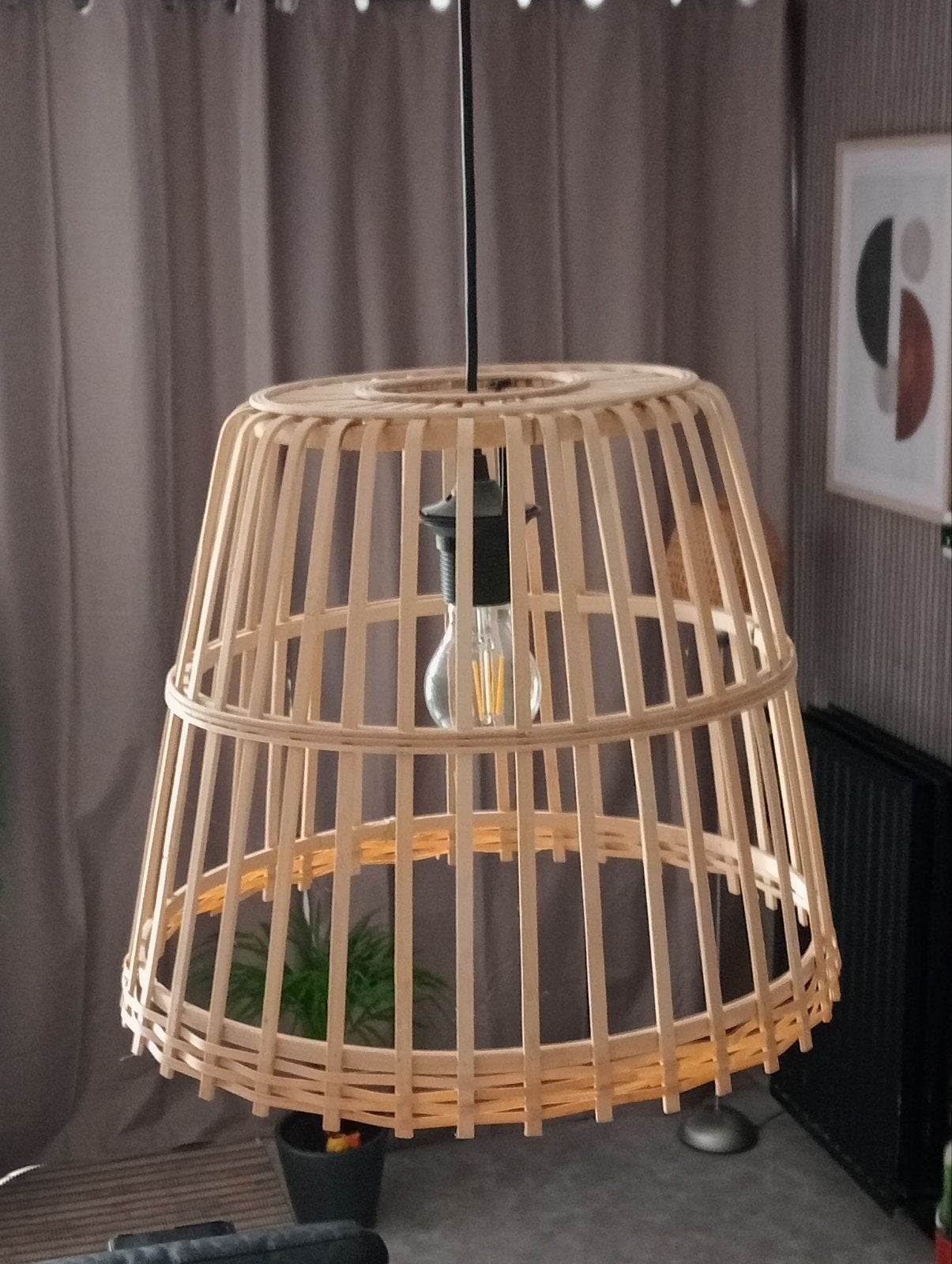corep hanglamp - Natuurlijke bamboe look, Ophalen, Bohemian, Scandinavisch, Natuurlijk, Natuurlijk materiaal, E27 (groot)