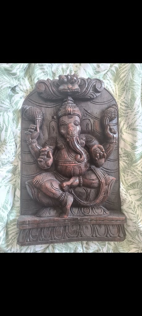 Groot houten wandpaneel Ganesha – uniek houtsnijwerk, Ophalen, Overige onderwerpen, Houtsnijwerk, Handgemaakt
