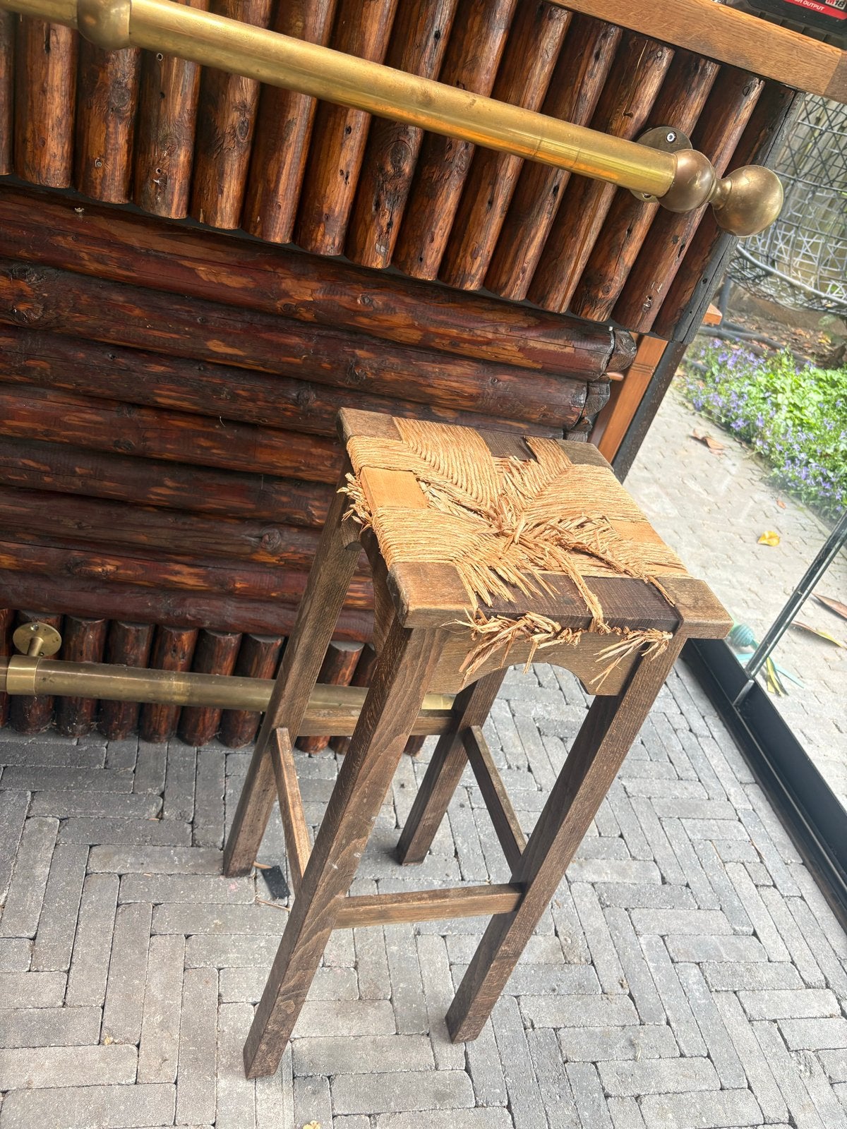 3 Bar krukken met rieten zitting - opknapbeurt nodig, 3 krukken, Ophalen of Verzenden, Gebruikt, Hout