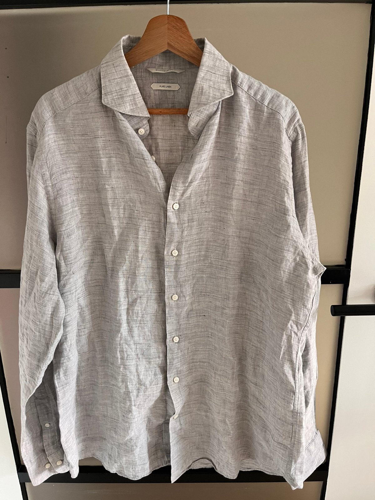 Suitsupply puur linnen overhemd - Tessitura Monti, Ophalen of Verzenden, Zo goed als nieuw, Grijs, Overige halswijdtes
