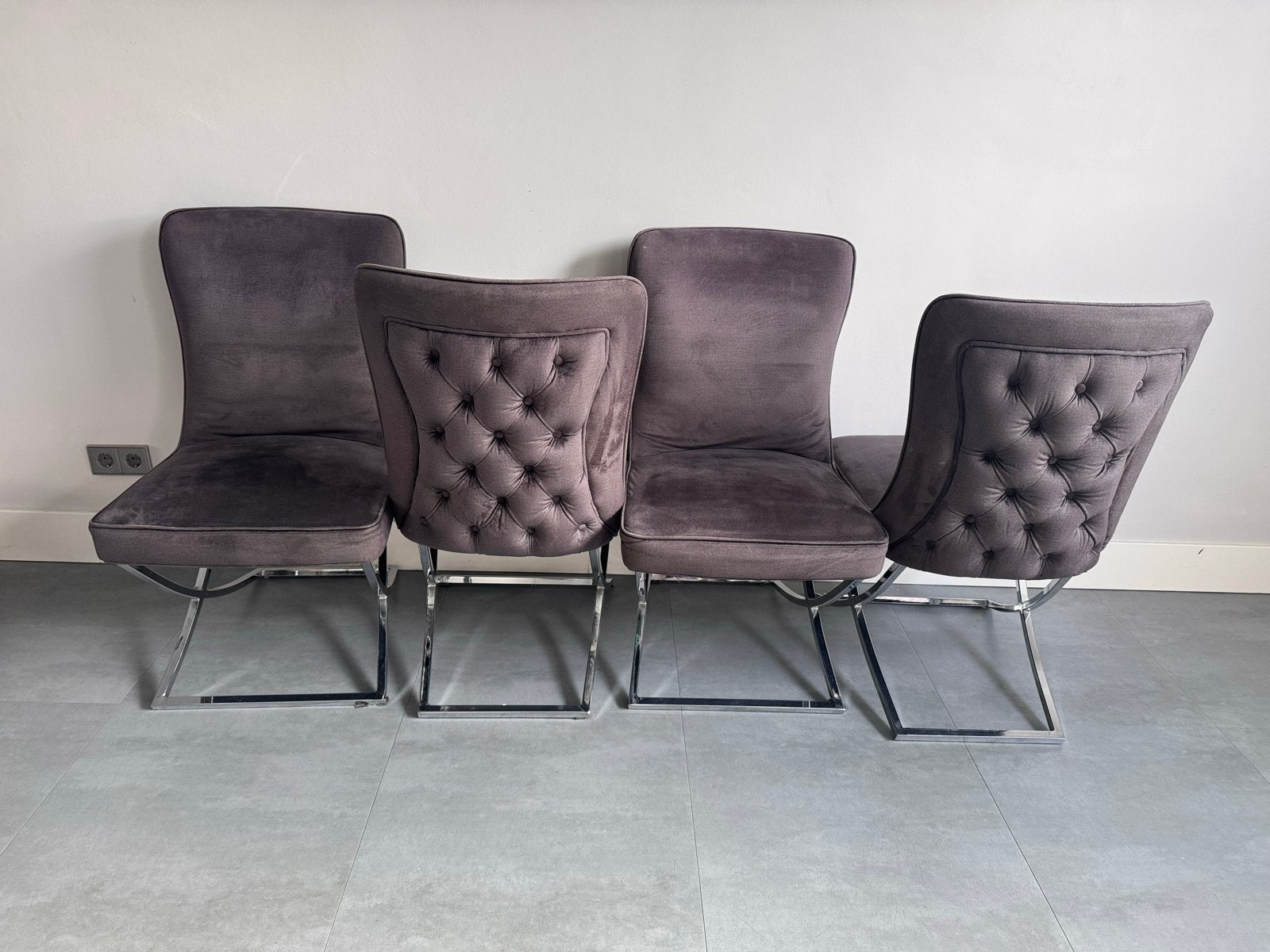 Set van 4 fluwelen eetkamerstoelen, Ophalen, Gebruikt, Vier, Metaal