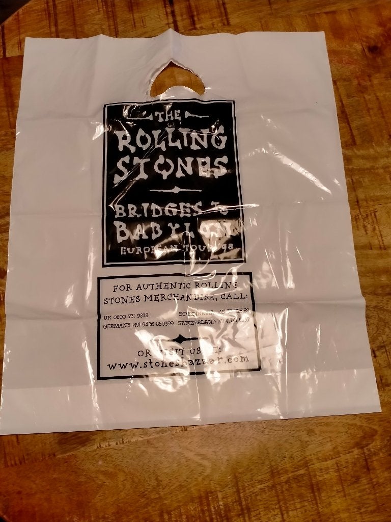 Rolling Stones Bridges to Babylon vintage plastic tasje RARE, Verzenden, Gebruikt