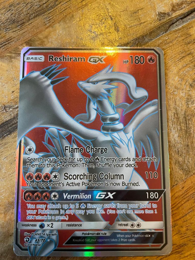 Pokémon kaart Reshiram GX 65/70, Ophalen of Verzenden, Gebruikt, Losse kaart, Foil