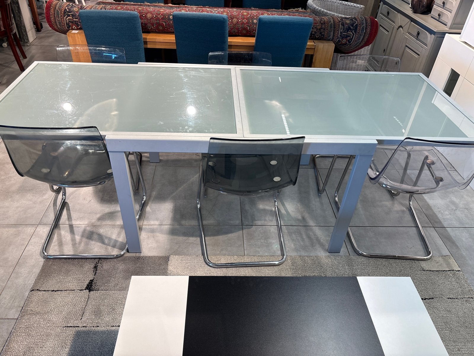 Uitschuifbare eetkamertafel met 6 stoelen, Huis en Inrichting, Ophalen, Gebruikt, 100 tot 150 cm, 50 tot 100 cm