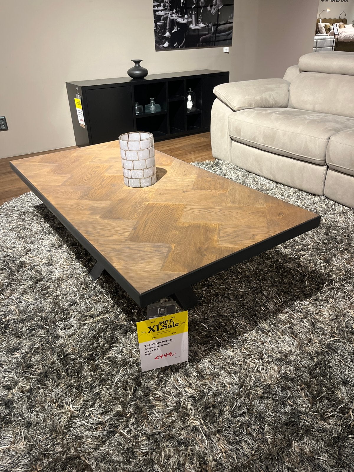 Salontafel Serena visgraat blad en metalen rand, piet klerkx, Ophalen, Zo goed als nieuw