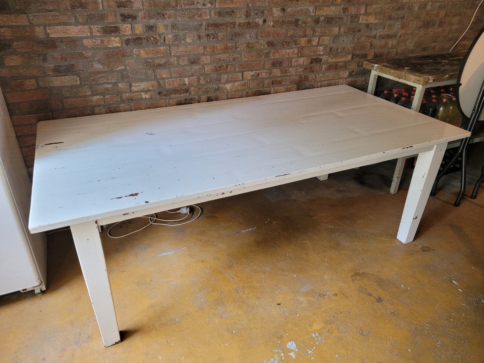 Grote degelijke eettafel 220 x 110 cm, Huis en Inrichting, Ophalen, Gebruikt, 100 tot 150 cm, Teakhout