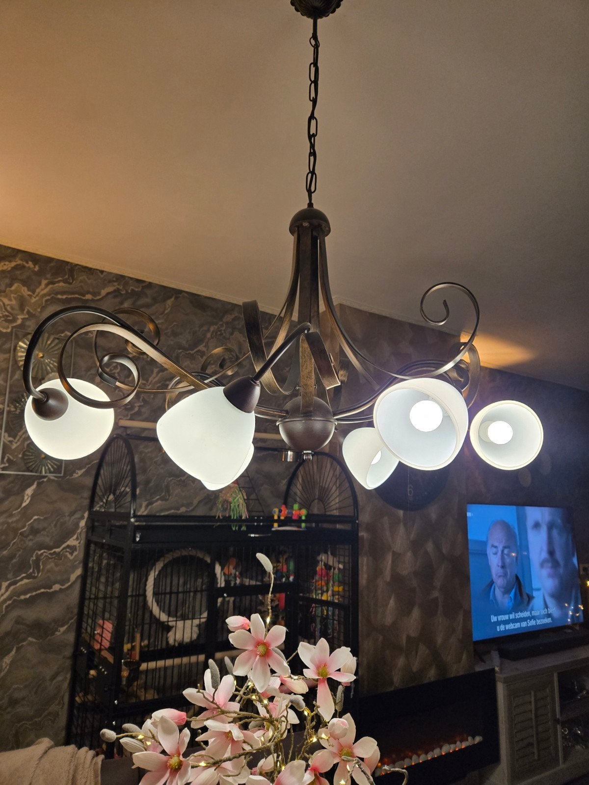 Lampenset: Hanglamp, Plafonnière & Wandlamp - Bruin/Brons, Ophalen, Gebruikt, Glas