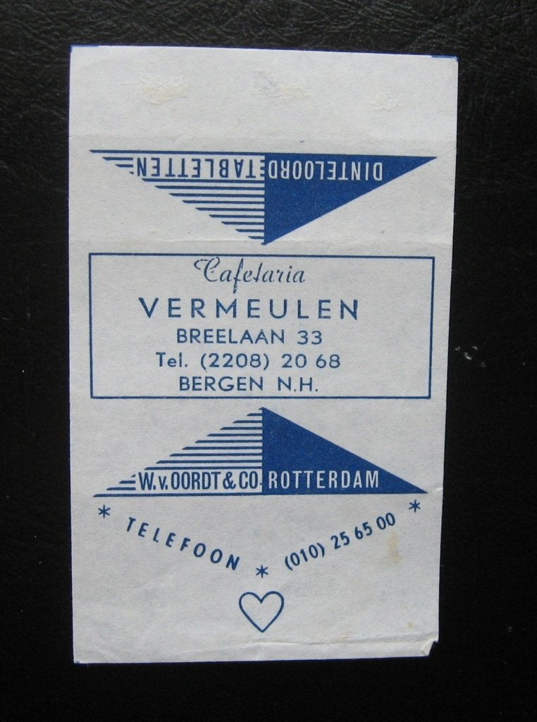 6659 Bergen NH - wikkel Cafetaria Vermeulen, Ophalen of Verzenden, Nederland