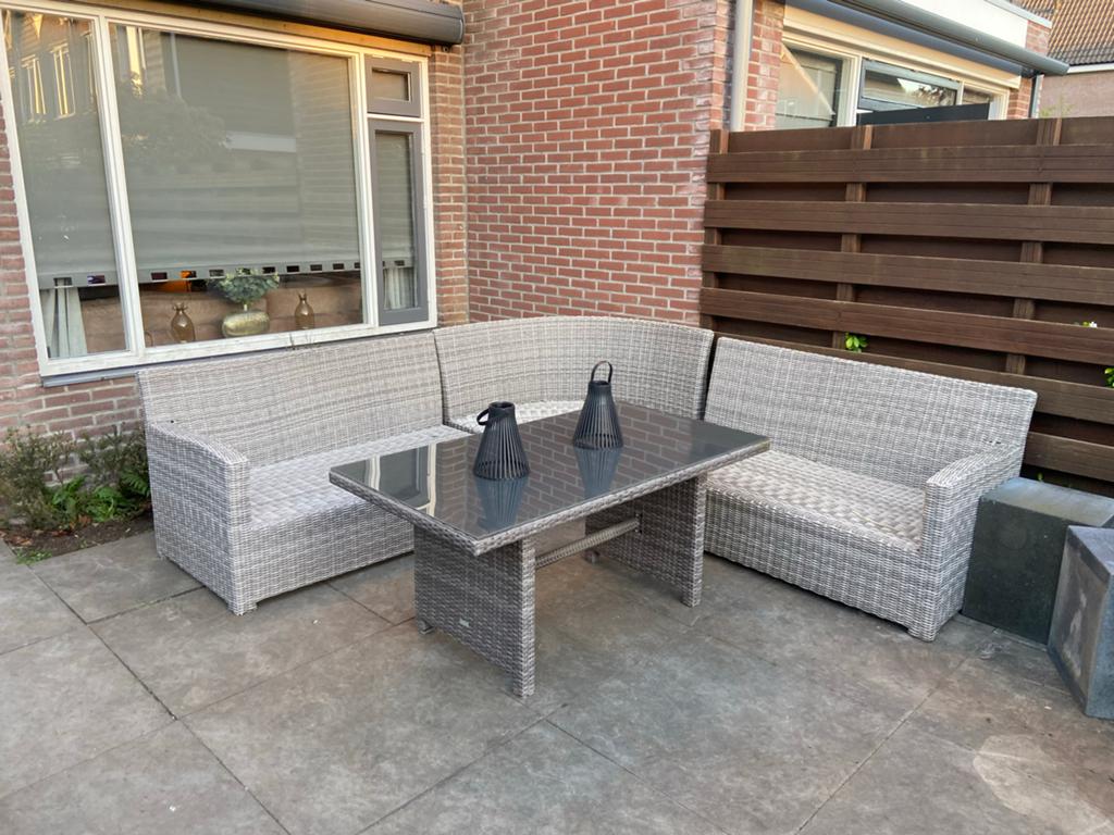 Wicker Loungeset met Tafel - Grijs, Ophalen, 4 zitplaatsen, Gebruikt, Loungeset