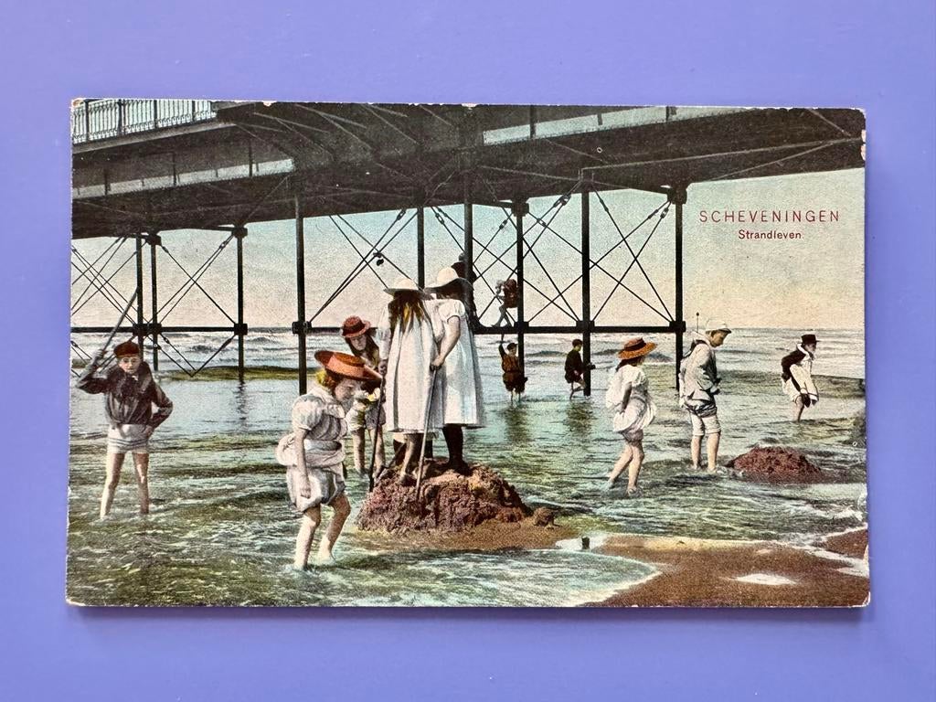 Oude Ansichtkaart Scheveningen Strandleven (1906), Ophalen of Verzenden, Voor 1920, Gelopen, Zuid-Holland