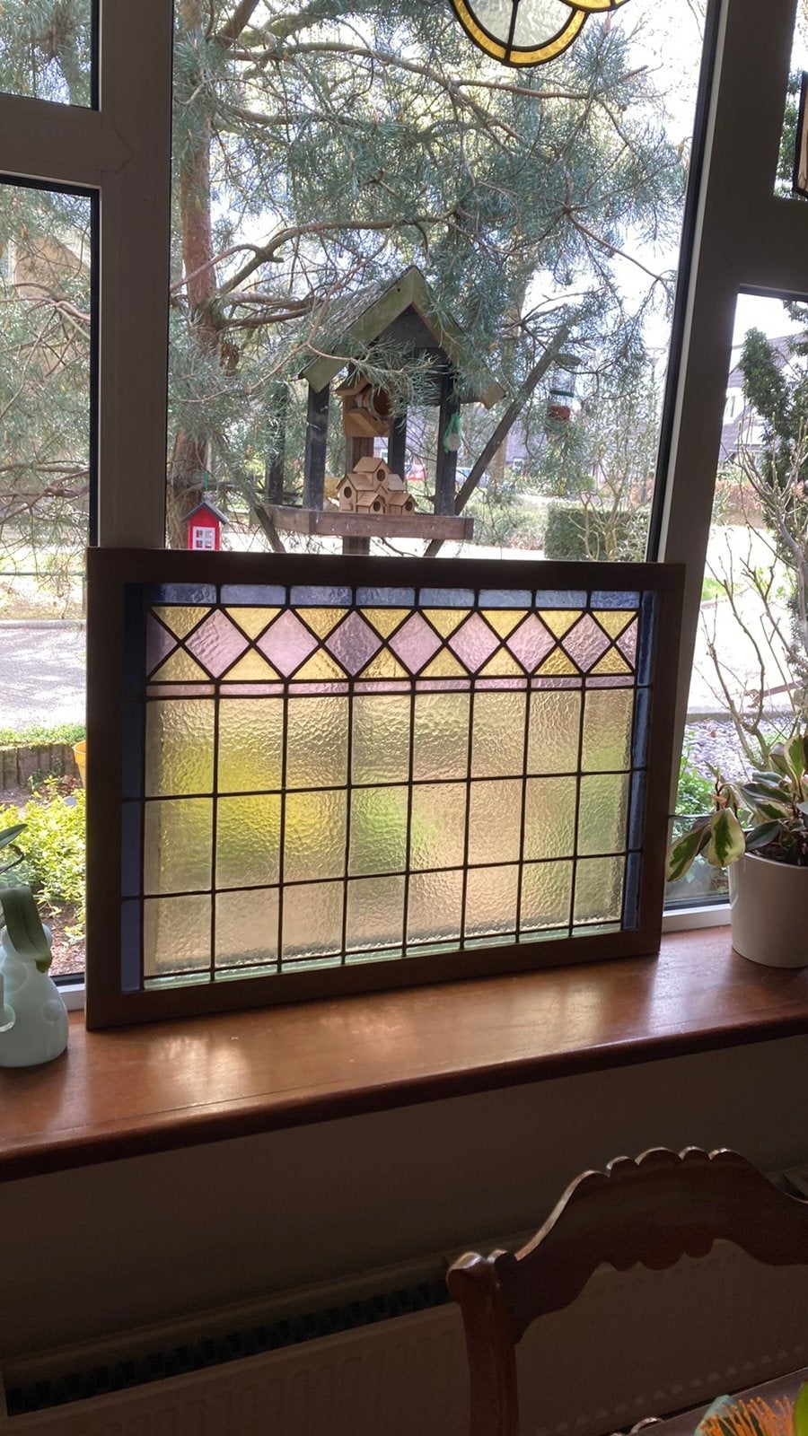 Zeer fraai art deco glas in lood raam in kathedraal glas, Ophalen