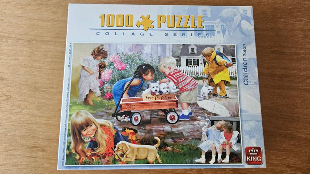 King Legpuzzel 1000 stukjes - Kinderen met puppy's, Ophalen, 500 t/m 1500 stukjes, Zo goed als nieuw, Legpuzzel