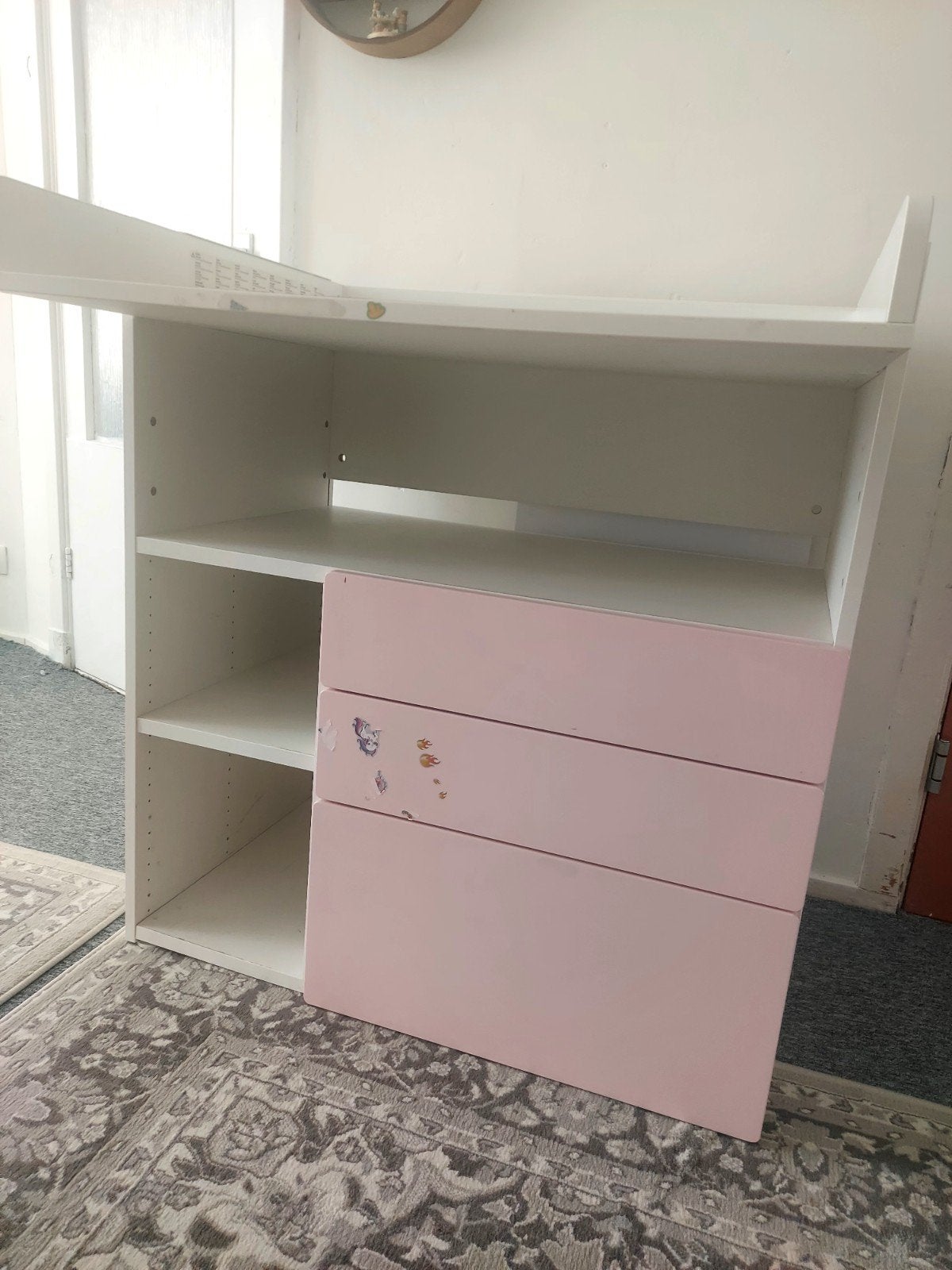 SMÅSTADCommode, wit ros/met 3 lades, 90x79x100 cm, Ophalen, 50 tot 70 cm, 75 tot 100 cm, 90 tot 105 cm