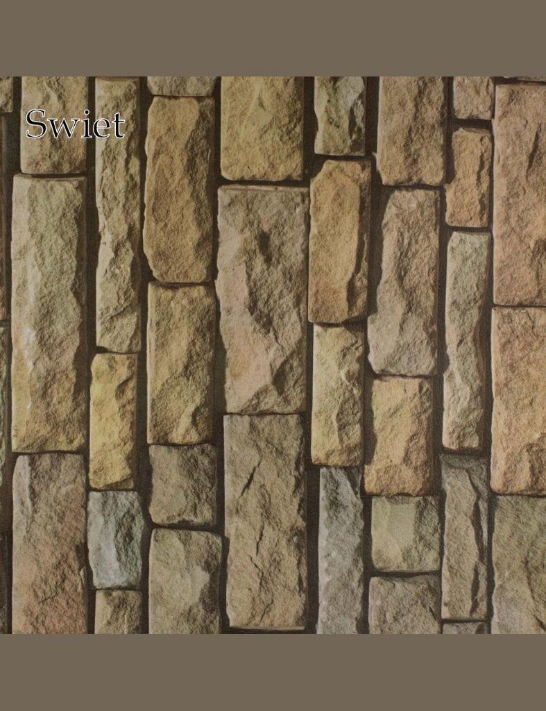 3622 Steenprint behang horizontaal seventies barwand swiet, Ophalen of Verzenden, Minder dan 10 m², Bruin