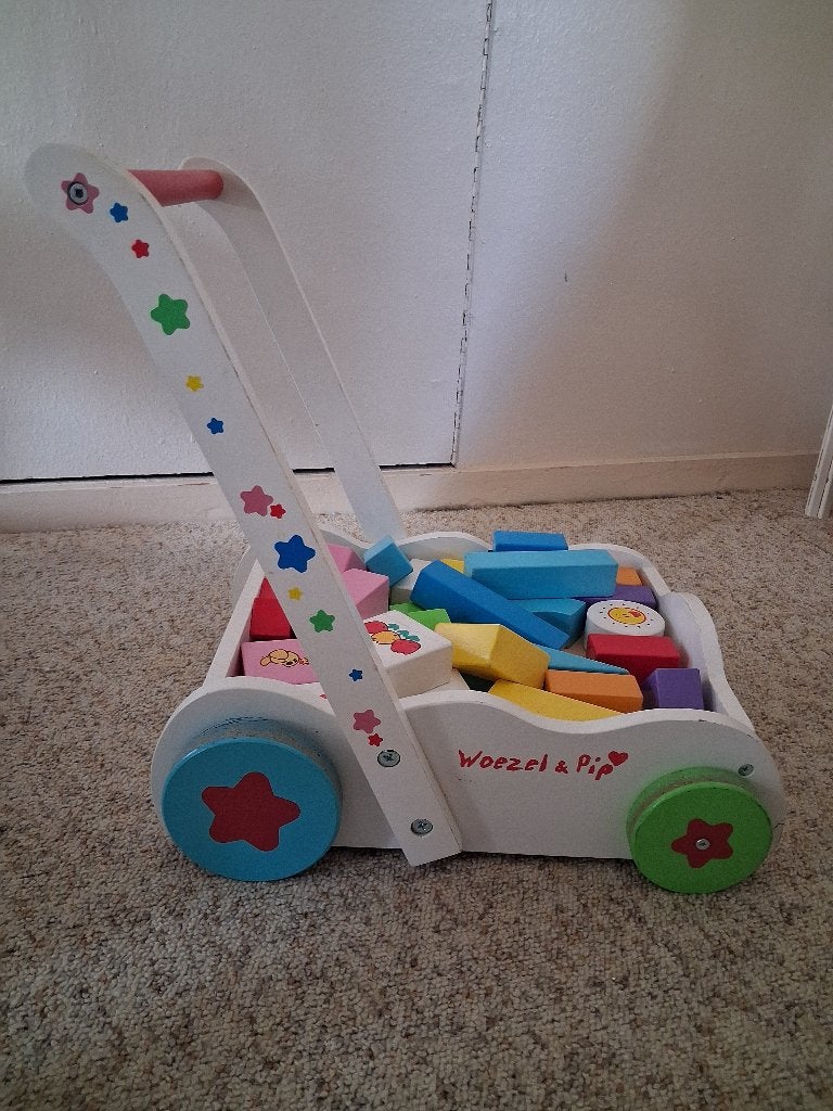 Woezel en Pip loopwagen met blokken, Kinderen en Baby's, Ophalen, Gebruikt, Duw- of Trekspeelgoed