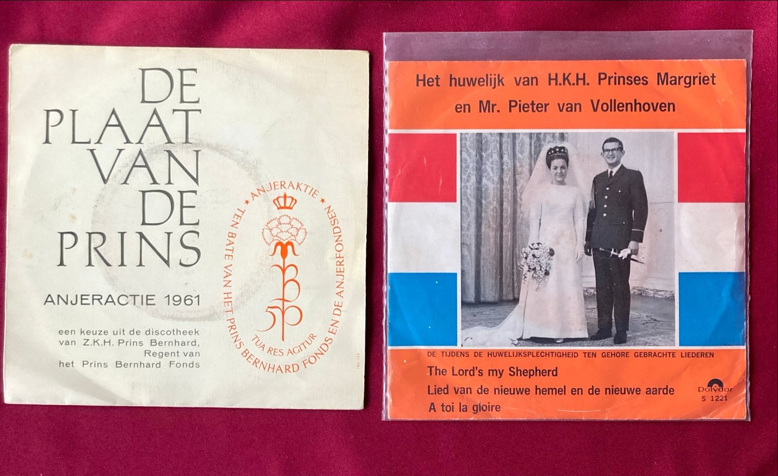 2x Vinyl Single: Prins Bernhard & Prinses Margriet Huwelijk, Ophalen of Verzenden, Gebruikt, 7 inch, EP