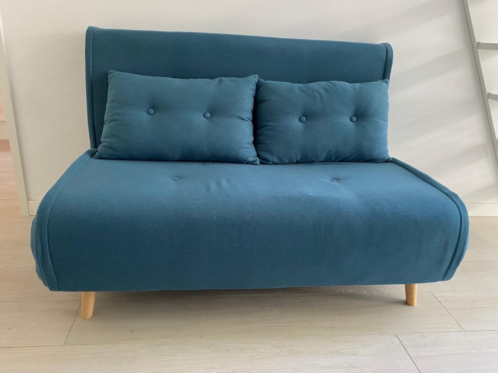 Handige en solide slaapbank, turquoise, 120x183cm, Ophalen, Gebruikt, Blauw, 190 cm of minder