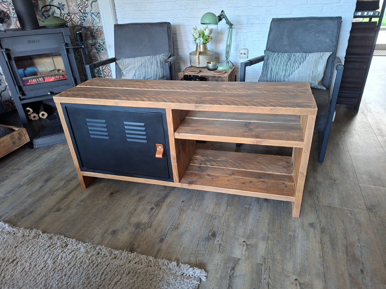 tv meubel steigerhout 130 cm, Ophalen, 100 tot 150 cm, Nieuw, Minder dan 100 cm