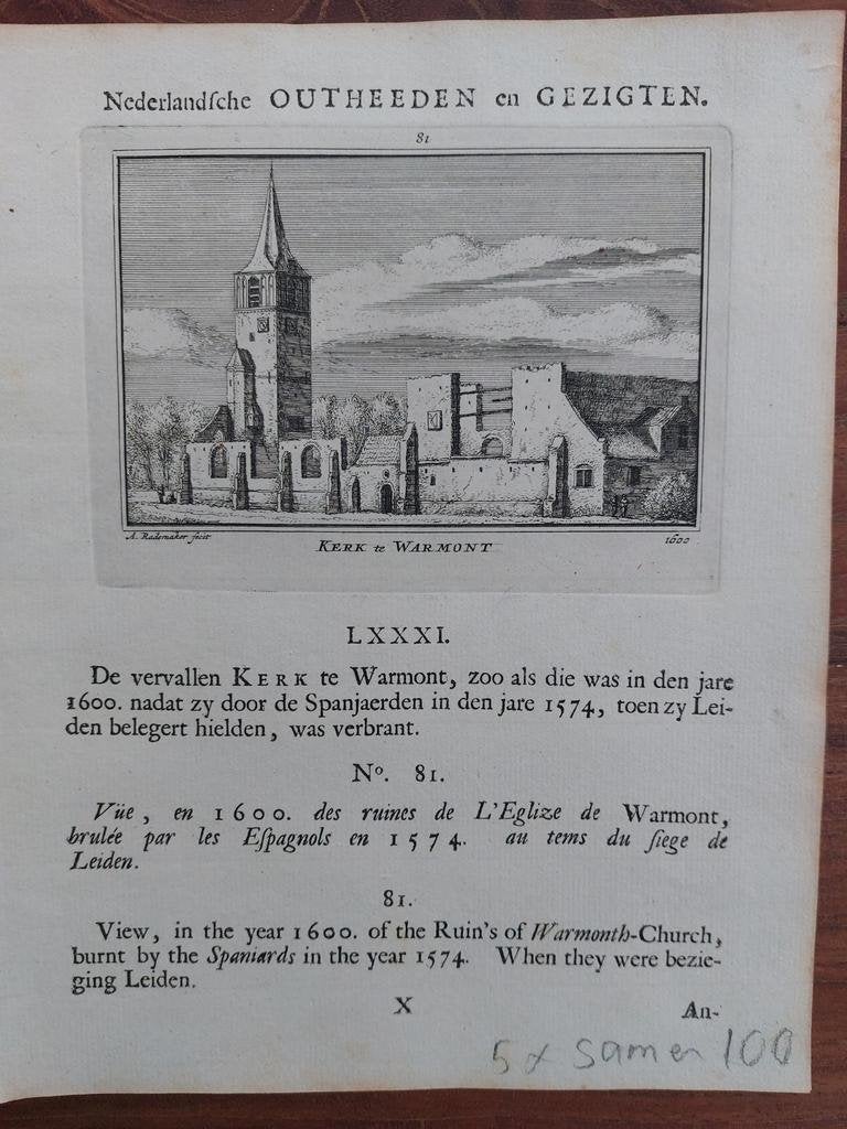 81 / Kerk Warmont - Warmond Gravure A. Rademaker 1ste druk, Antiek en Kunst, Ophalen of Verzenden