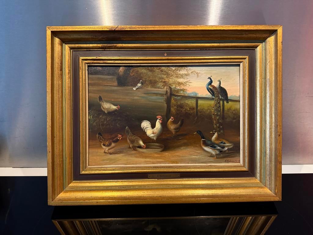 Schilderij A. Verhoesen - Boerenerf met pluimvee, Ophalen of Verzenden