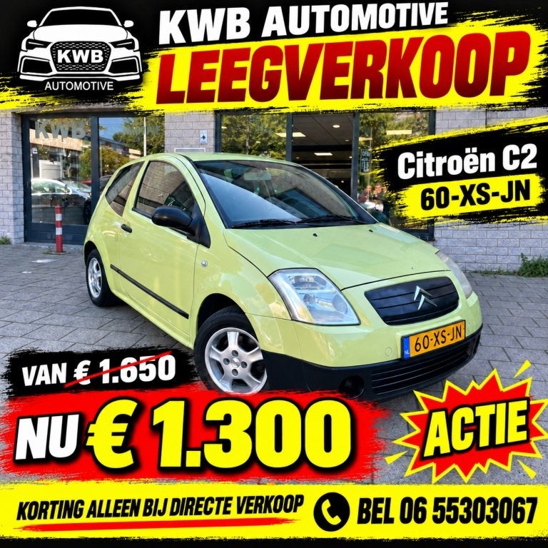 Citroën C2 1.1i Séduction | Nieuwe APK Weinig KM, Auto's, 450 kg, 4 cilinders, Geel, Bedrijf