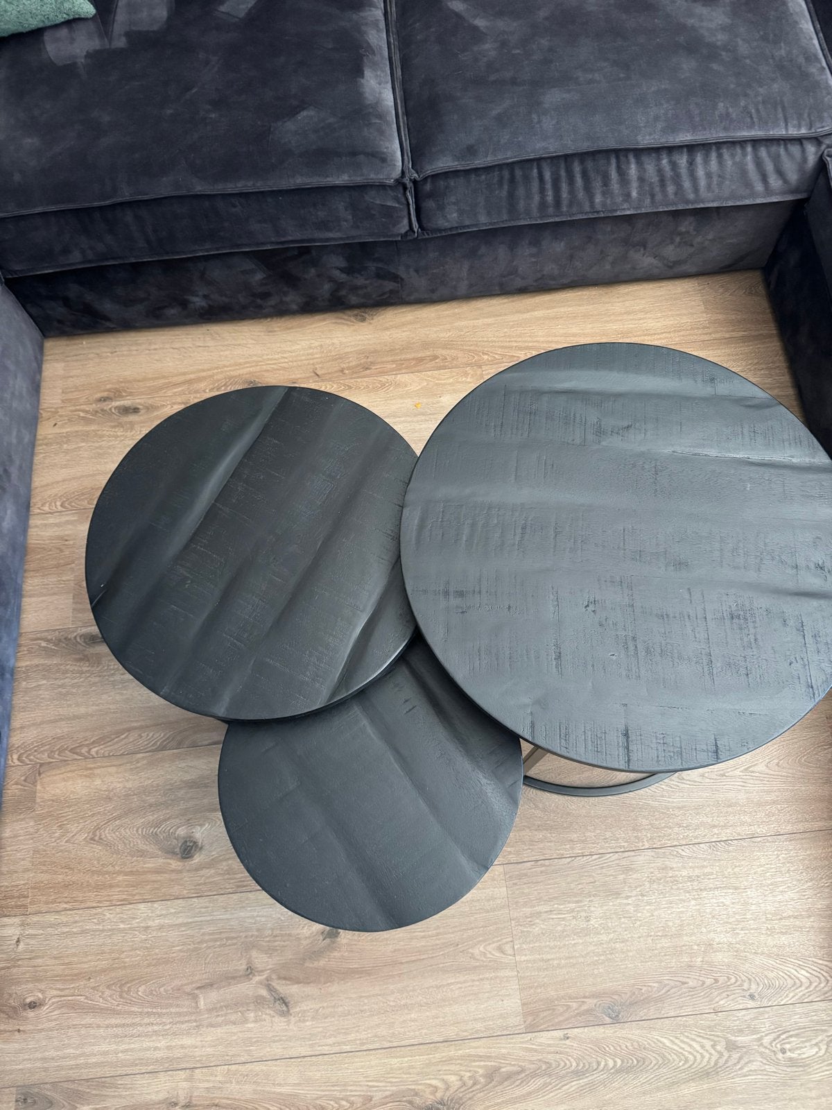 Set van 3 zwarte ronde salontafels, Huis en Inrichting, Tafels | Salontafels, Ophalen, Rond, 50 tot 100 cm, Zo goed als nieuw
