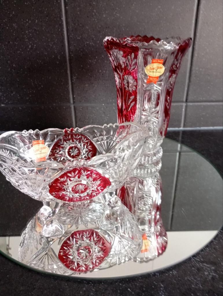 ANNA HUTTE KRISTAL SET VAAS+SCHAALTJE NU 25€ ZIE FOTO,S., Ophalen of Verzenden